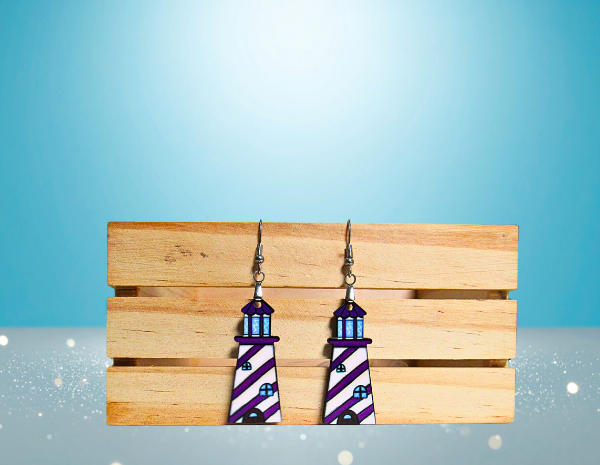 MDF-Lighthouse Shaped Sublimated Earrings  1.5 Inch.
