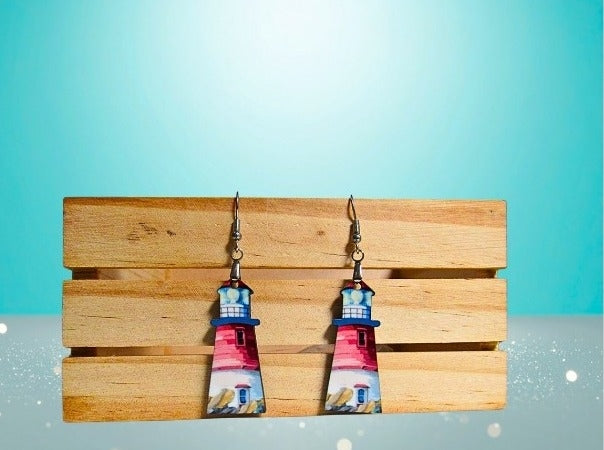 MDF-Lighthouse Shaped Sublimated Earrings 1.5 Inch.