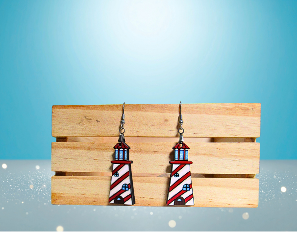MDF-Lighthouse Shaped Sublimated Earrings  1.5 Inch.