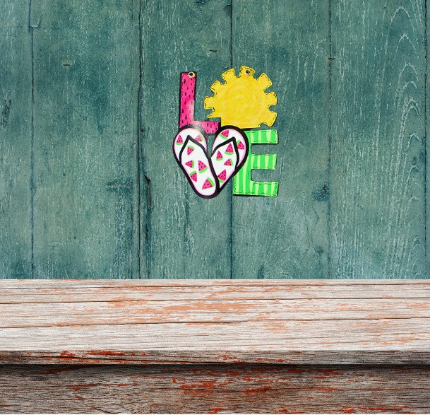 LOVE Shaped Summer Themed Sublimated Door Hanger