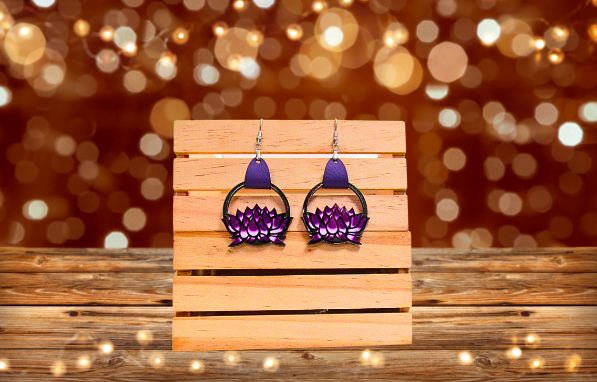 MDF-Round Lotus Shaped Sublimated Earrings 1.5 inch