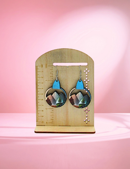 MDF and Faux Leather Round Mountain Shaped Sublimated Earrings 1.5 inch