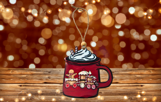 MDF - 3 INCHES - Coffee Mug Shaped Sublimated Ornament