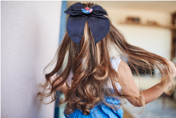 5" Girls Cotton Hair Bow with MDF Shaped Sublimated Center (Patriotic)