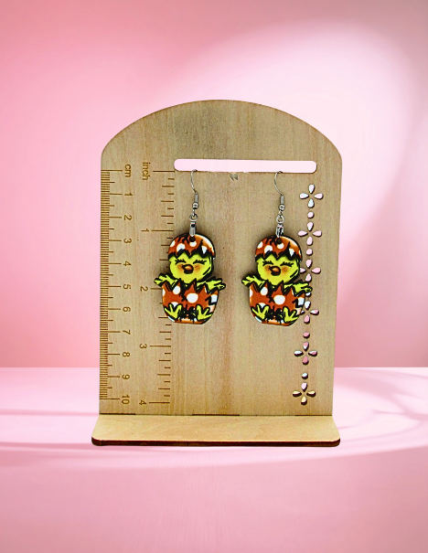 MDF-Chick in Egg Shaped Sublimated Earrings 1.5 inch