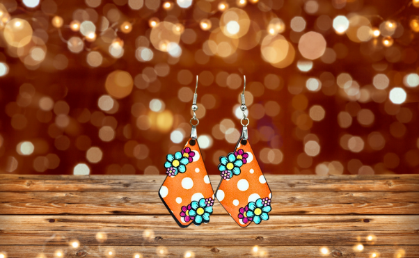 MDF-Polka Dots Fancy Flower Shaped Sublimated Earrings 1.5 inch