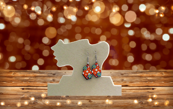MDF-Polka Dots Fancy Flower Shaped Sublimated Earrings 1.5 inch