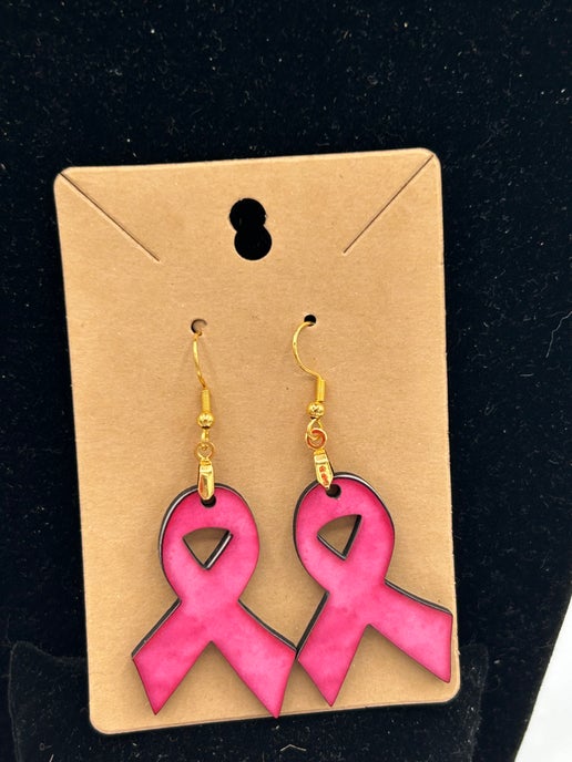 Breast Cancer Awareness Ribbon Shaped Sublimated Earrings