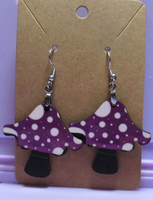 Distressed Mushroom Shaped Sublimated Earring 1.5 inch