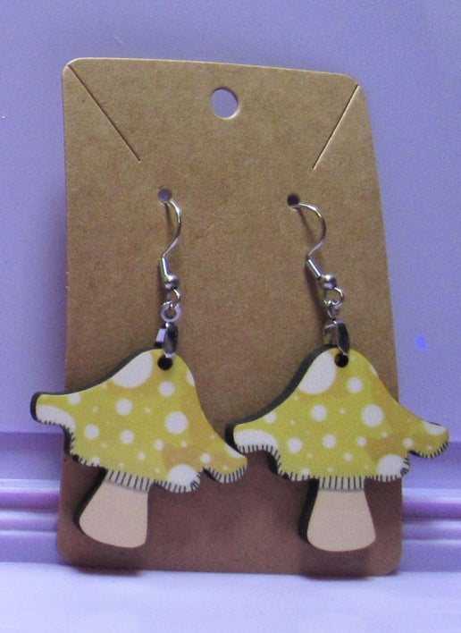 Distressed Mushroom Shaped Sublimated Earring 1.5 inch