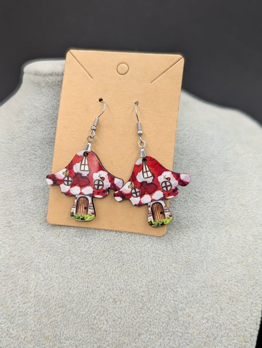 Distressed Mushroom Shaped Sublimated Earring 1.5 inch