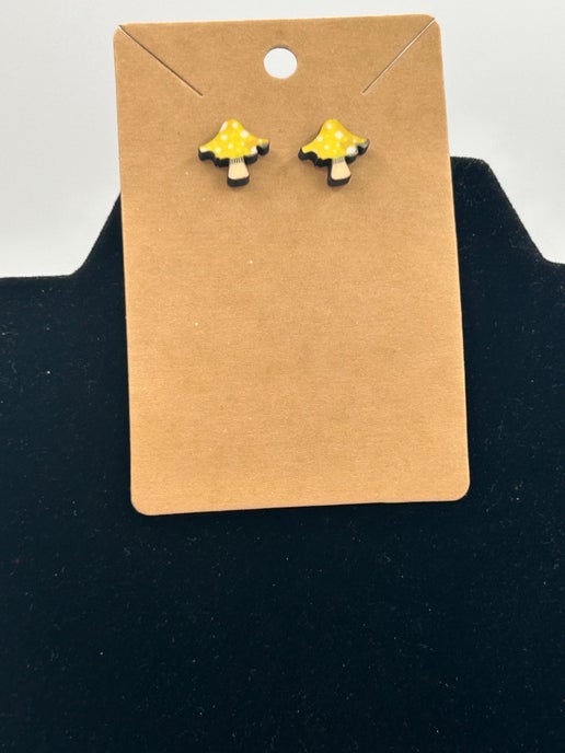 Distressed Mushroom Shaped Sublimated Stud Earrings