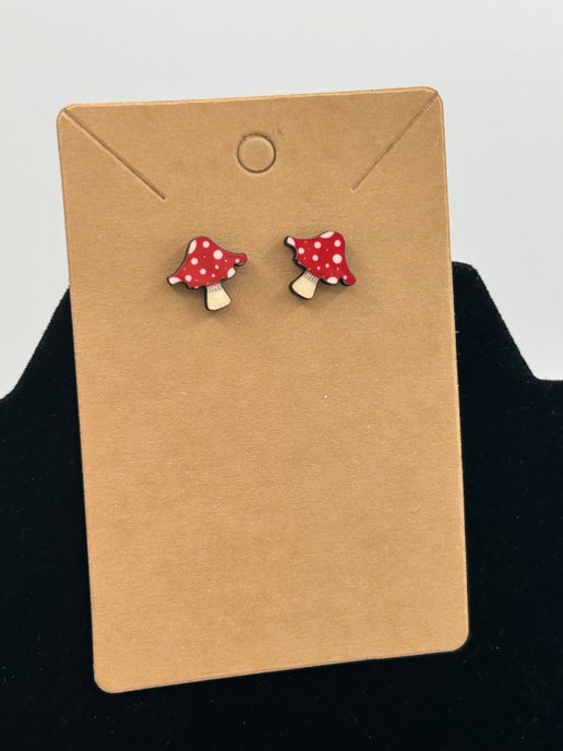 Distressed Mushroom Shaped Sublimated Stud Earrings