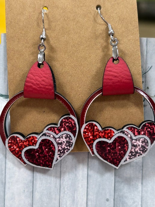 Faux Leather Heart Cluster Sublimated Earring