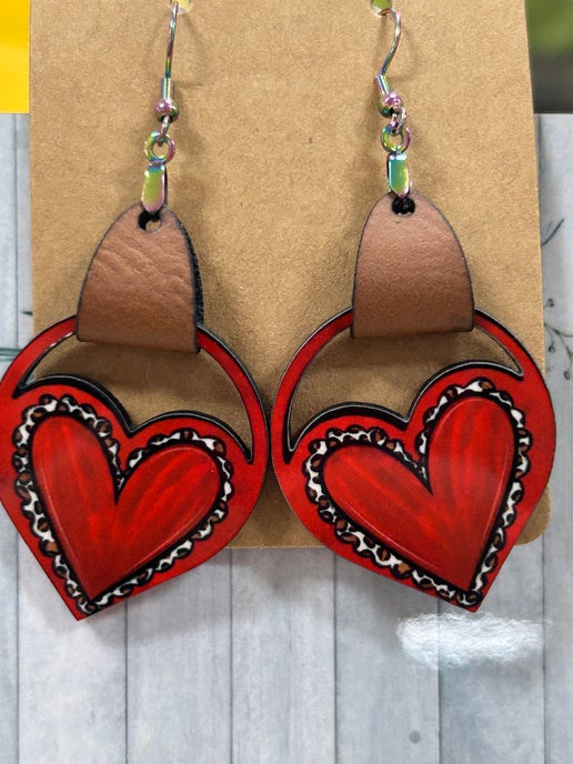 Faux Leather Heart Sublimated Earring