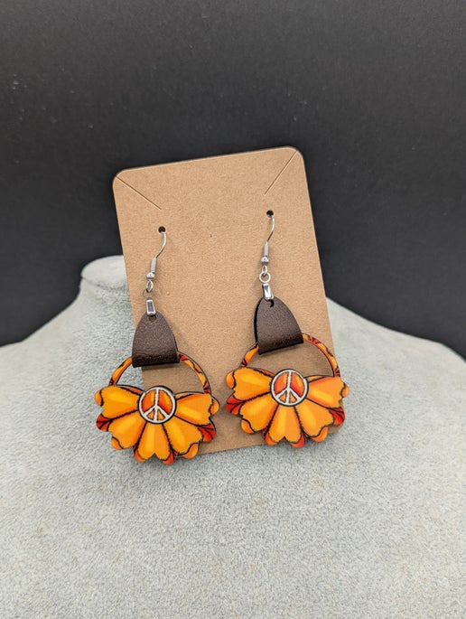 Round Sunflower Shaped Sublimated Earrings