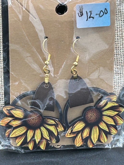 Round Sunflower Shaped Sublimated Earrings
