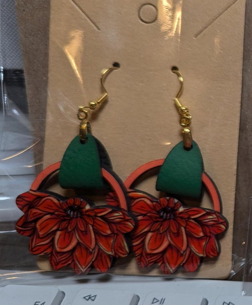 FauxLeather  and MDF Open Flower Earrings