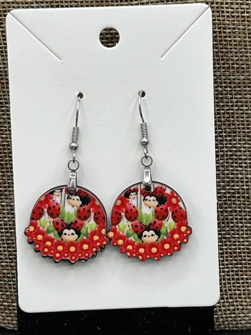 Floral Round Shaped Sublimated Earrings 1 inch