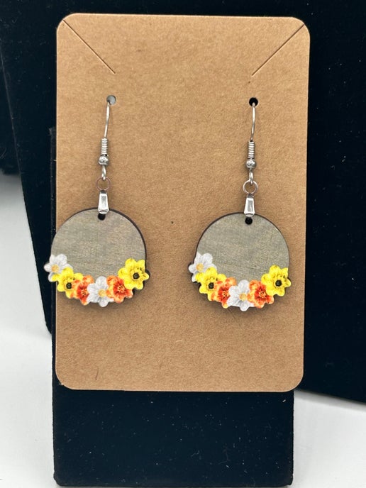Floral Round Shaped Sublimated Earrings 1 inch