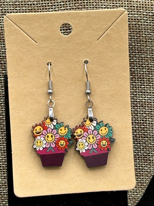 Flower Pot Shaped Design Sublimated Earrings
