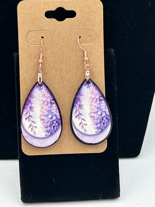 Flower Themed Teardrop Shaped Sublimated Earrings