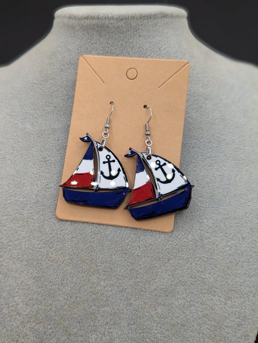 Sailboat Shaped Sublimated Earrings 1.5 inch