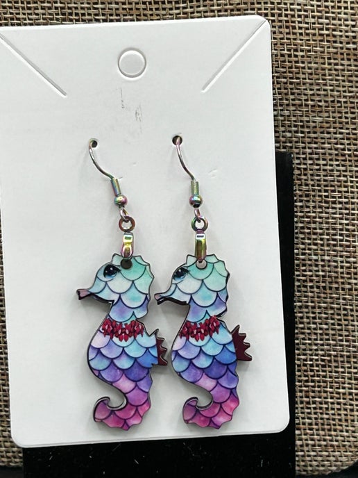 Seahorse Shaped Sublimated Earrings