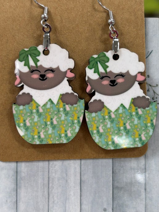 Sheep in an Egg Shaped Sublimated Earrings