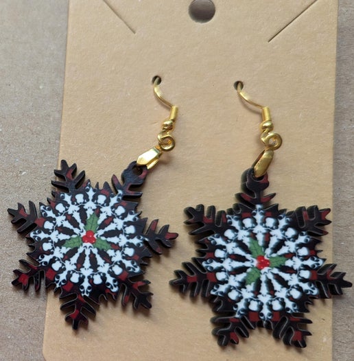 Snowflake Shaped Sublimated Earring 1.5 inch