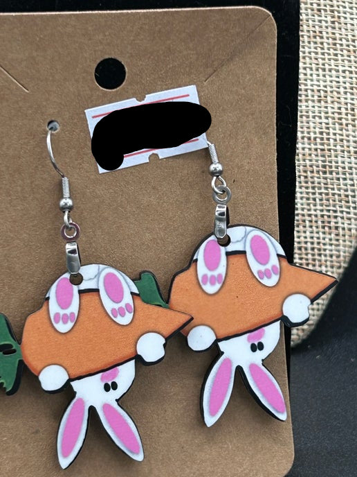 Upside Down Bunny Shaped Sublimated Earrings