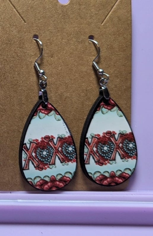 Valentine Themed Teardrop Shaped Sublimated Earring