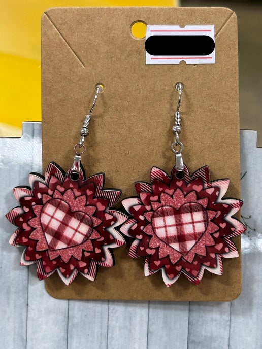 Sunflower Shaped Valentines Themed Sublimated Earrings