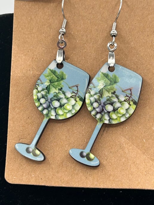 Wine Glass Shaped Sublimated Earrings