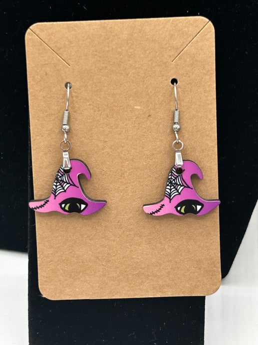 Witch Hat Shaped Sublimated Earrings 1 inch