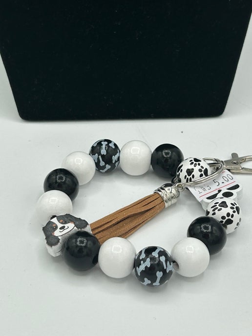 Wooden Bead Wristlet Keychain