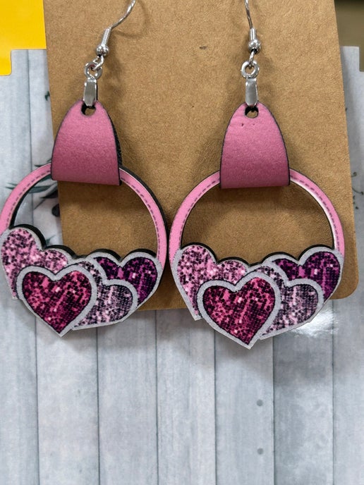 Faux Leather Heart Cluster Sublimated Earrings