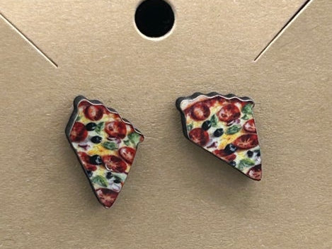 Pie Slice Shaped Sublimated Stud Earrings