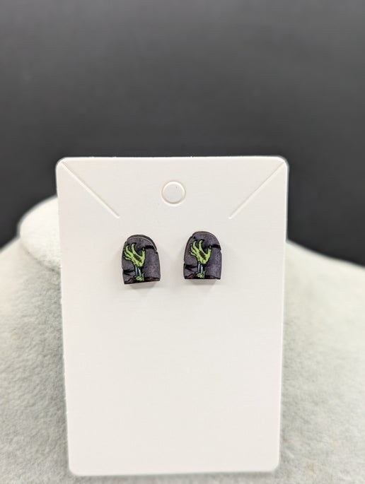 Grave Stone Shaped Sublimated Stud Earrings