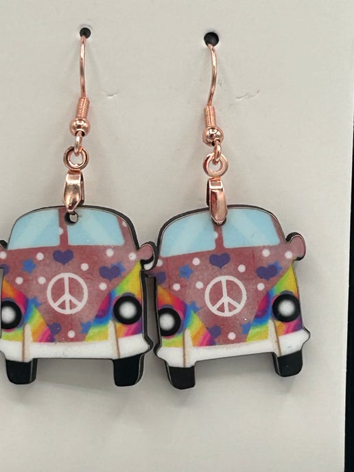 Hippie Van 1 inch Shaped Sublimated Earring