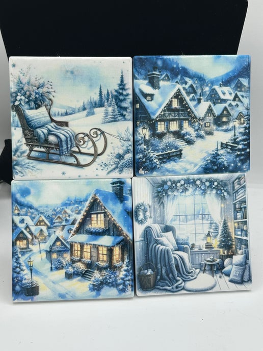 Square Shaped Set of 4 Sublimated Ceramic Coasters