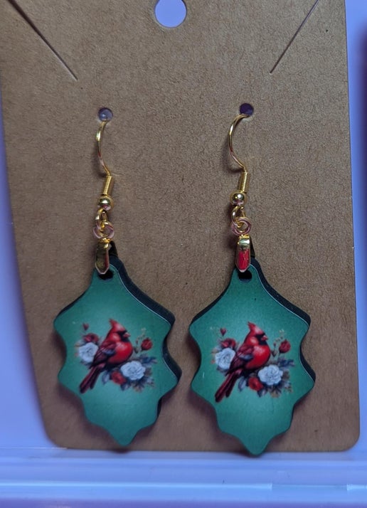 Holly Leaf Shaped Sublimated Earring