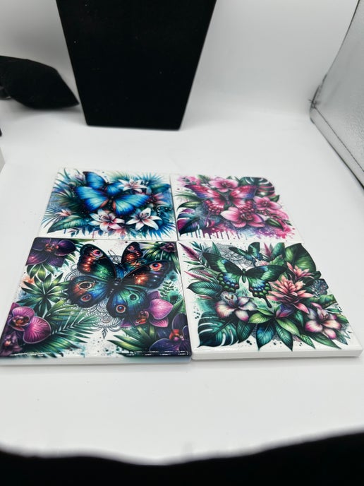 Square Shaped Set of 4 Sublimated Ceramic Coasters