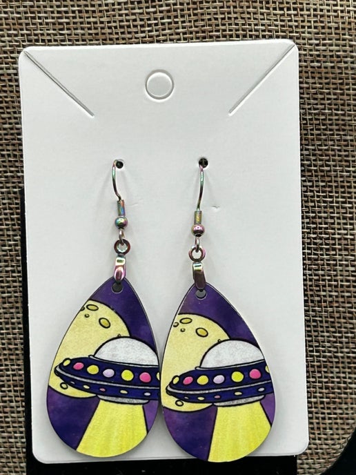 Alien Themed Teardrop Shaped Sublimated Earrings