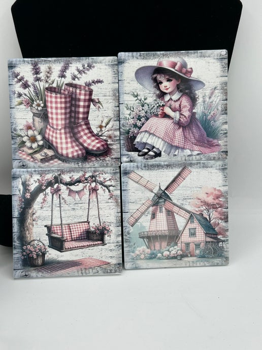 Square Shaped Set of 4 Sublimated Ceramic Coasters