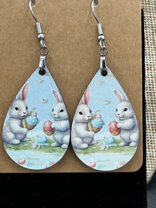 Easter Themed Teardrop Shaped Sublimated Earrings