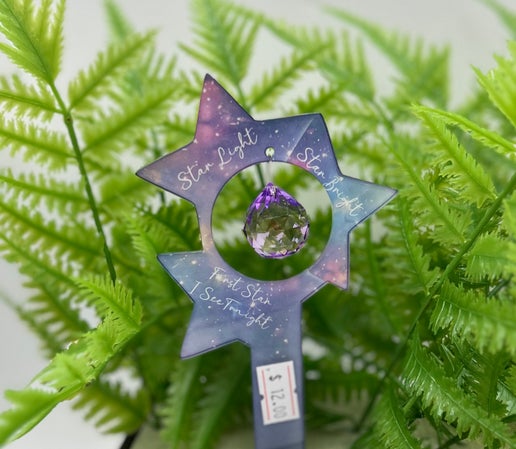 Acrylic Shaped Sublimated Garden Stake with hole and  crystal or Acrylic charm