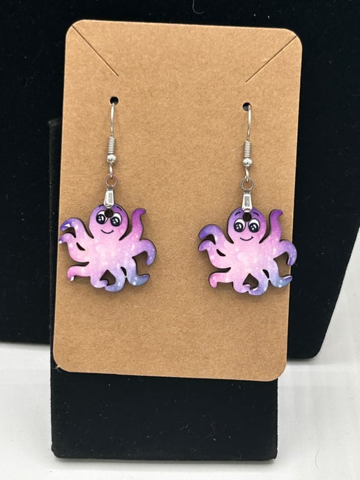 Octopus Shaped Sublimated Earrings 1 inch