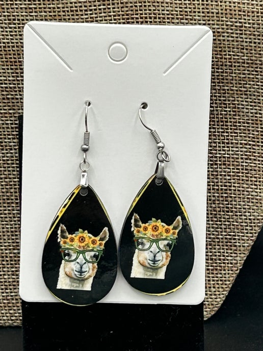 Alpaca Themed Teardrop Shaped Earrings