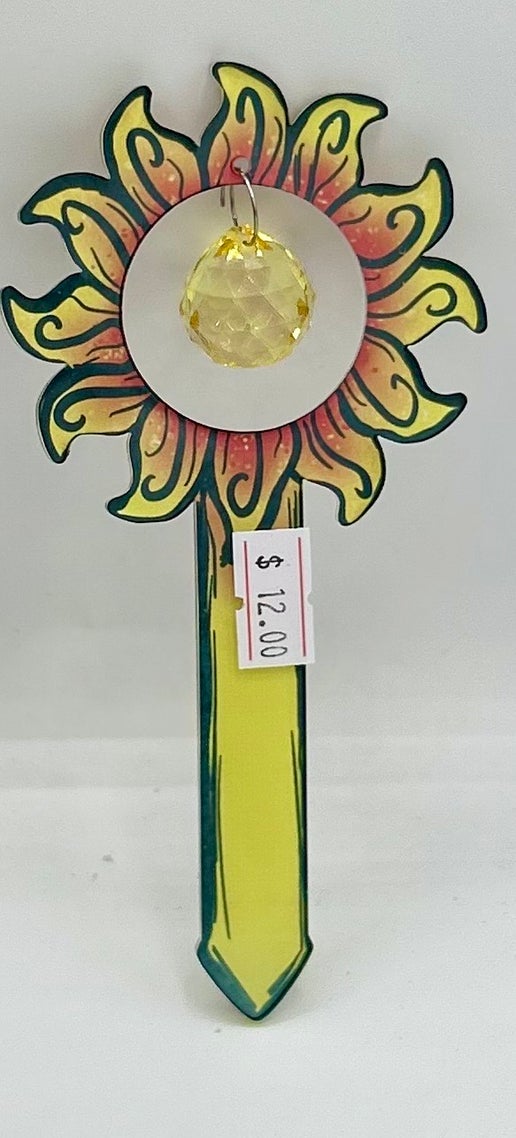 Acrylic Shaped Sublimated Garden Stake with hole and  crystal or Acrylic charm